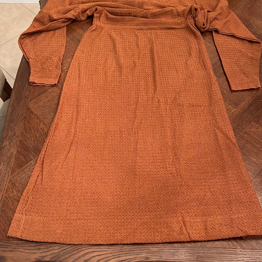 Outlander Vintage Dress Thin Knit Long Sleeve Made in Italy Medium Pumpkin Fall - Picture 13 of 15